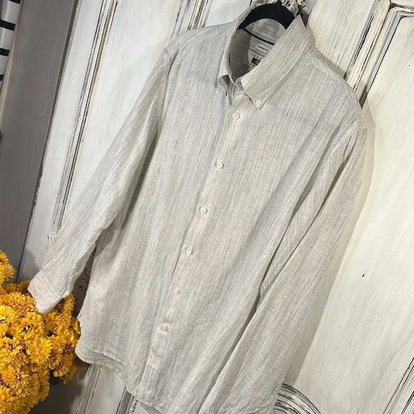 Men's Joseph Abboud Classic Micro Striped Cotton Linen Blend Long Sleeve Shirt - Picture 4 of 12